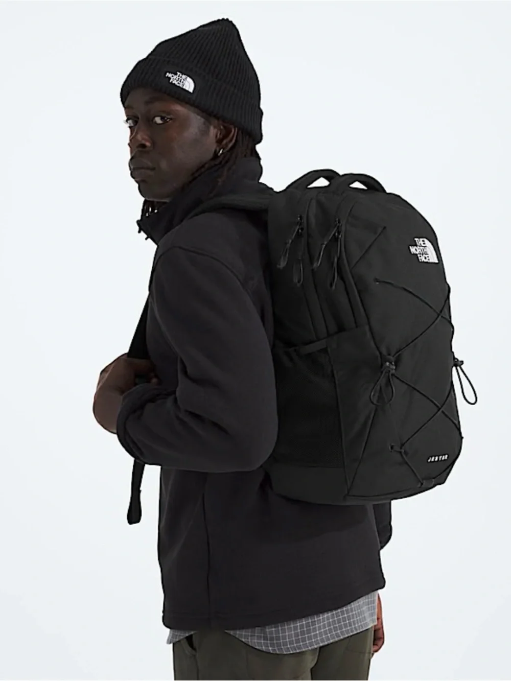 The North Face Jester Backpack in Black with White Logo